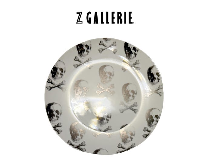 Vintage Z Gallerie Skull & Bones Salad Plates Set of 4 | Discontinued Halloween Gothic Porcelain Side Plates | Two Matching Patterns