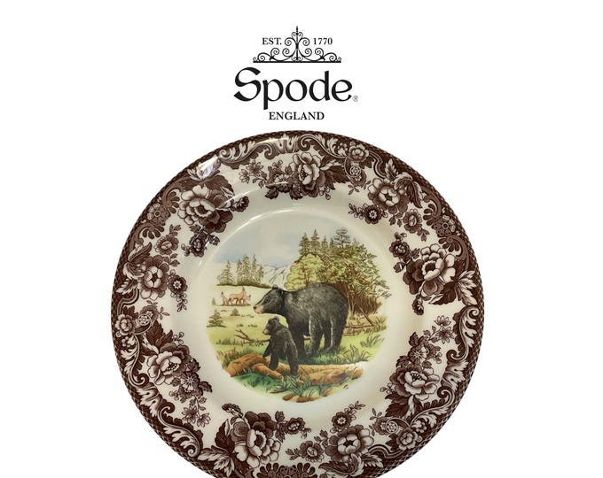 Vintage Spode Woodland Black Bear Dinner Plate 10.5” | Pristine Museum Quality English Earthenware | Rustic Cabin Decor