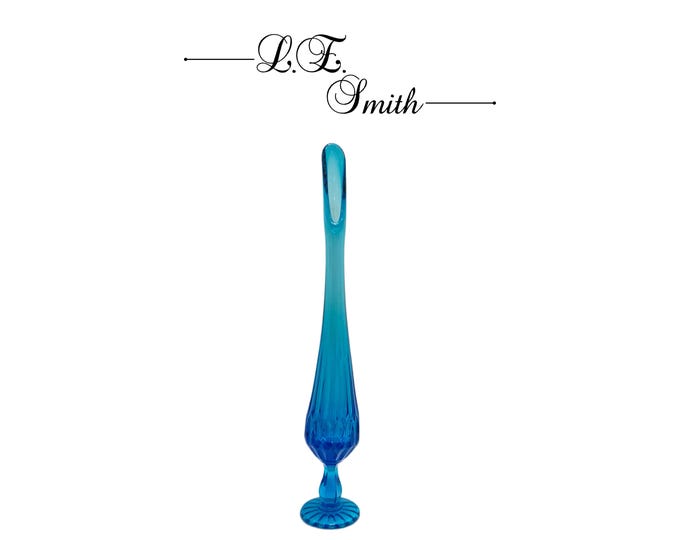 Vintage L.E. Smith Bluenique Glass Swung Vase - 14" Mid-Century Modern Footed Art Glass Vase, Pristine Condition, Vibrant Blue Pedestal Vase