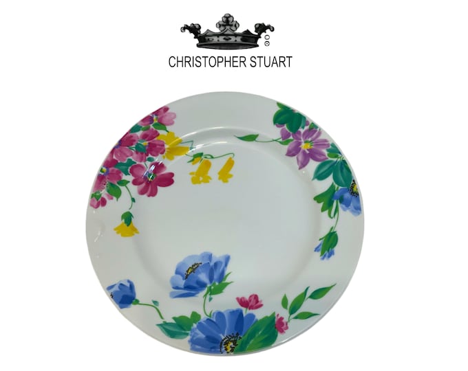 Vintage Christopher Stuart Floral Gallery Salad Plate, 8.25" Ceramic Watercolor Flower Replacement China, Discontinued 1993 90s Tableware