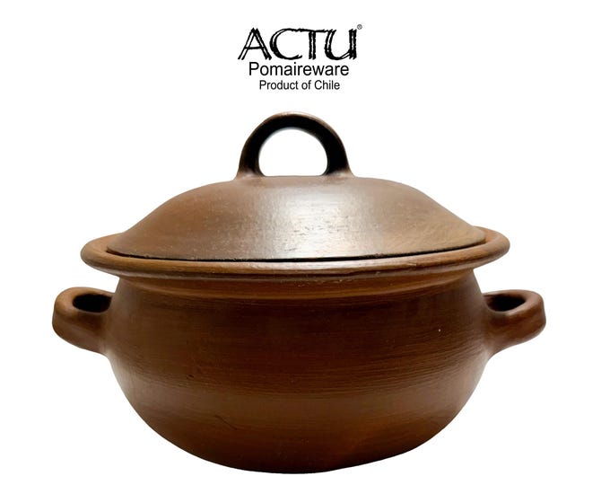 Unused Pomaireware Chilean Terracotta Clay Casserole Pot with Lid, 10" Olla de Greda Model AROL-153, Handcrafted Traditional Cookware
