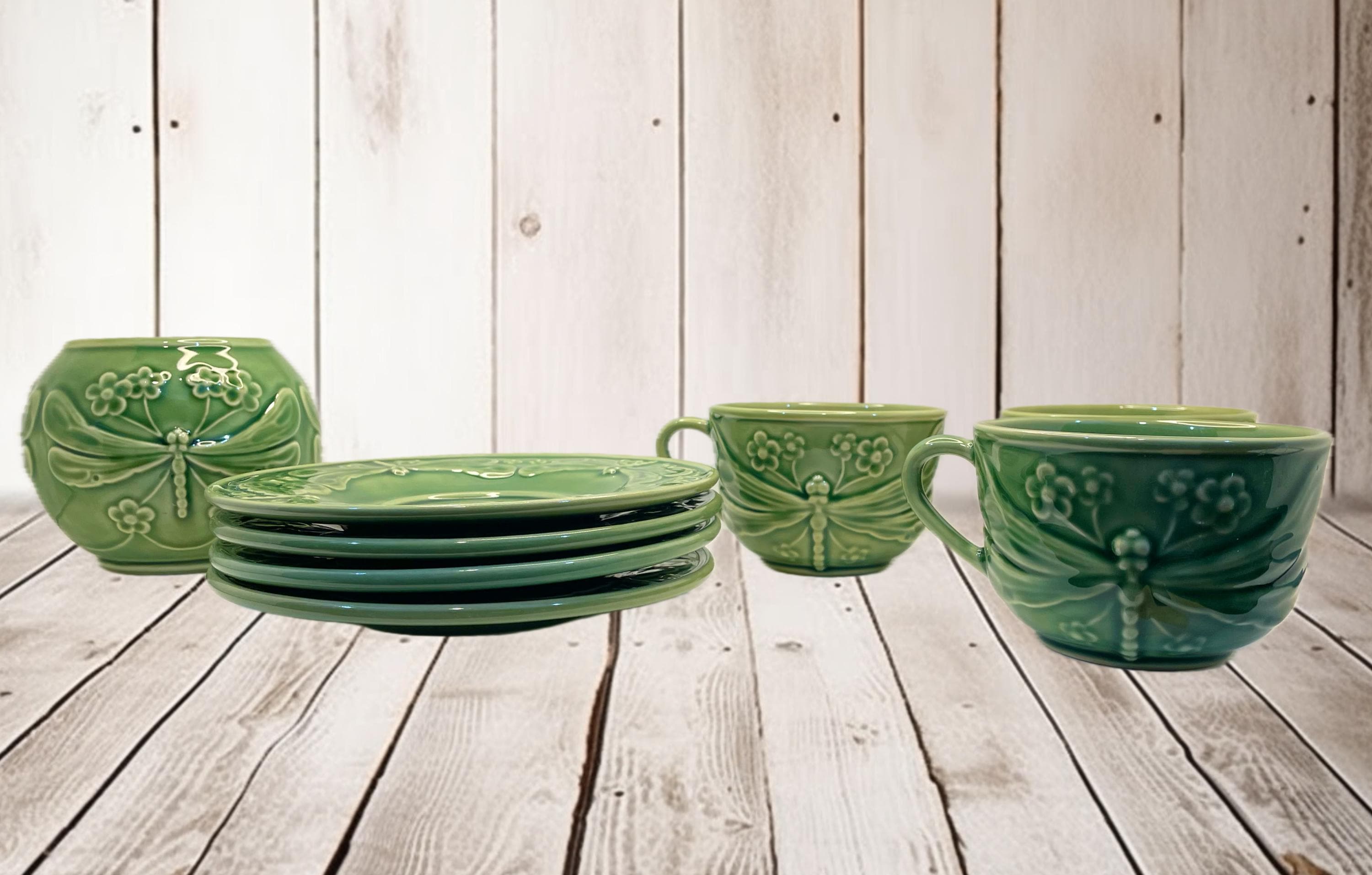 Set of Discontinued Vintage Bordallo Pinheiro Dragonfly Teacups