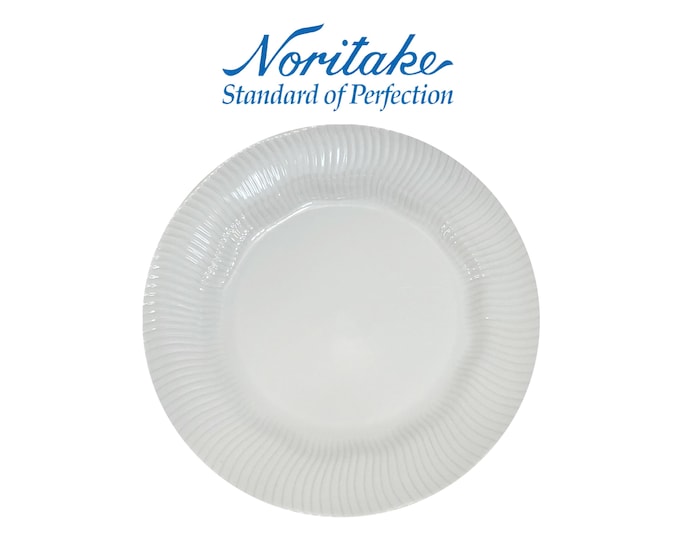 Vintage Noritake Pacific Hill Luncheon Plates - 8.5” All-White Ceramic, Fluted Ribbed Rim, Elegant Mid-Century Modern Tableware - Set of 6
