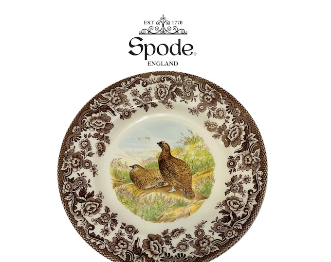 Vintage Spode Woodland Salad Plate Red Grouse, Pristine Museum Quality Fine Earthenware, 8" Brown Floral Transferware, Made in England