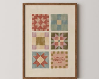 Fürchterlich & wunderbar gemachte Folk Quilt Art | Christliche Affirmation Wanddruck
