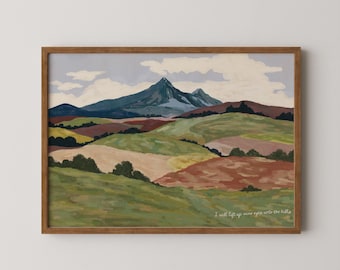 Art mural paysage chrétien horizontal | Montagne des écritures saintes du psaume 121 | Décoration d'intérieur Foi