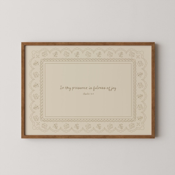 In Thy Presence Bible Verse Print, Vintage Christian Wall Art