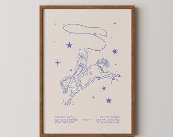 Impresión de vaquero de 2 Timoteo 1:7 / Arte mural cristiano de las Lamentaciones
