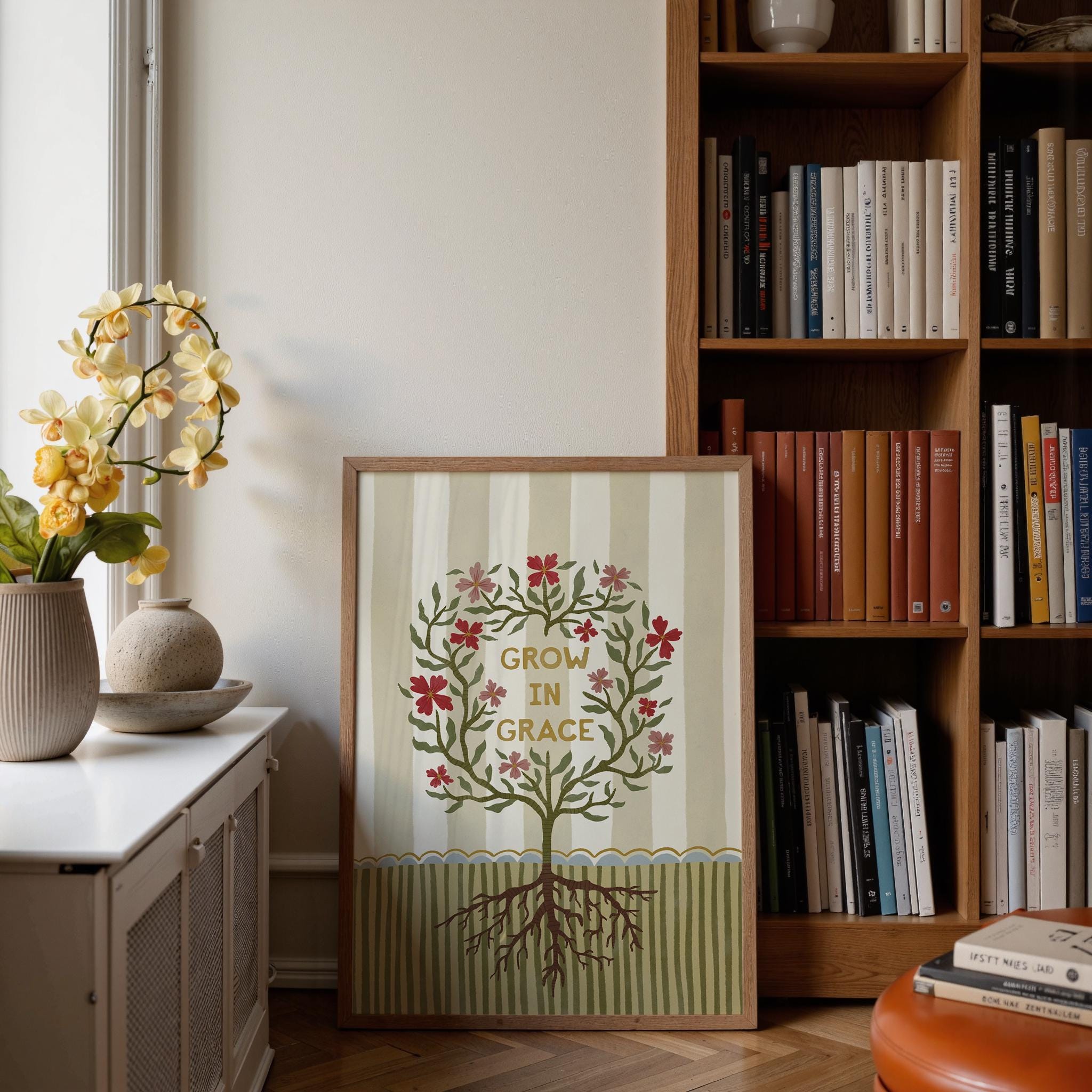 Grow in Grace Folk Art Print | Faith Inspired Christian Wall Art - Etsy