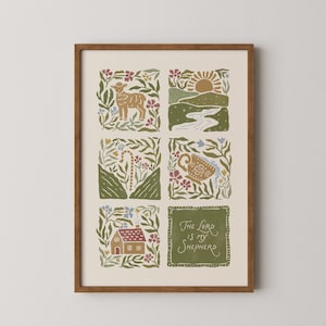 Psalm 23 Folkkonsttryck | Kristen konst Botanisk illustration | Herren är min herde Skriftväggkonst | Psalmdekor