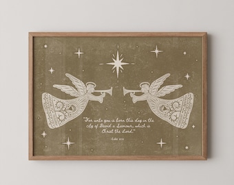 Luke 2:11 Angel Print | Vintage Christian Christmas Wall Art | Nativity Scripture Printable