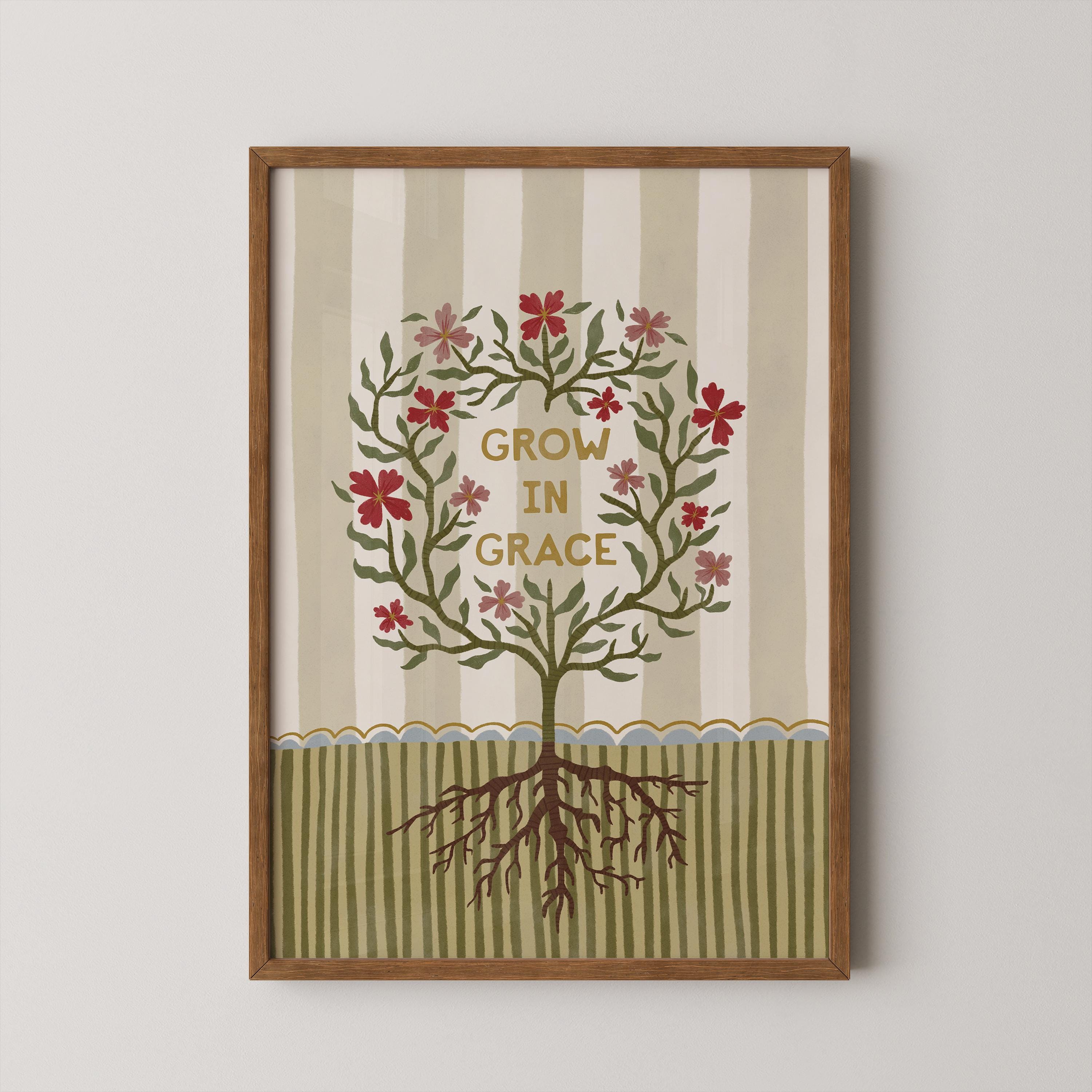 Grow in Grace Folk Art Print | Faith Inspired Christian Wall Art - Etsy