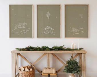 Neutrales Krippen-Wand-Kunst-Set | Krippe, Weise Männer & Hirten | Christliche Weihnachtsdekoration | Digitaler Download