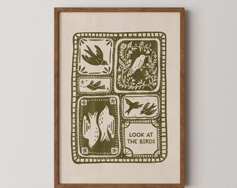 Look at the Birds Folk Art Print | Faith Inspired Christian Wall Art