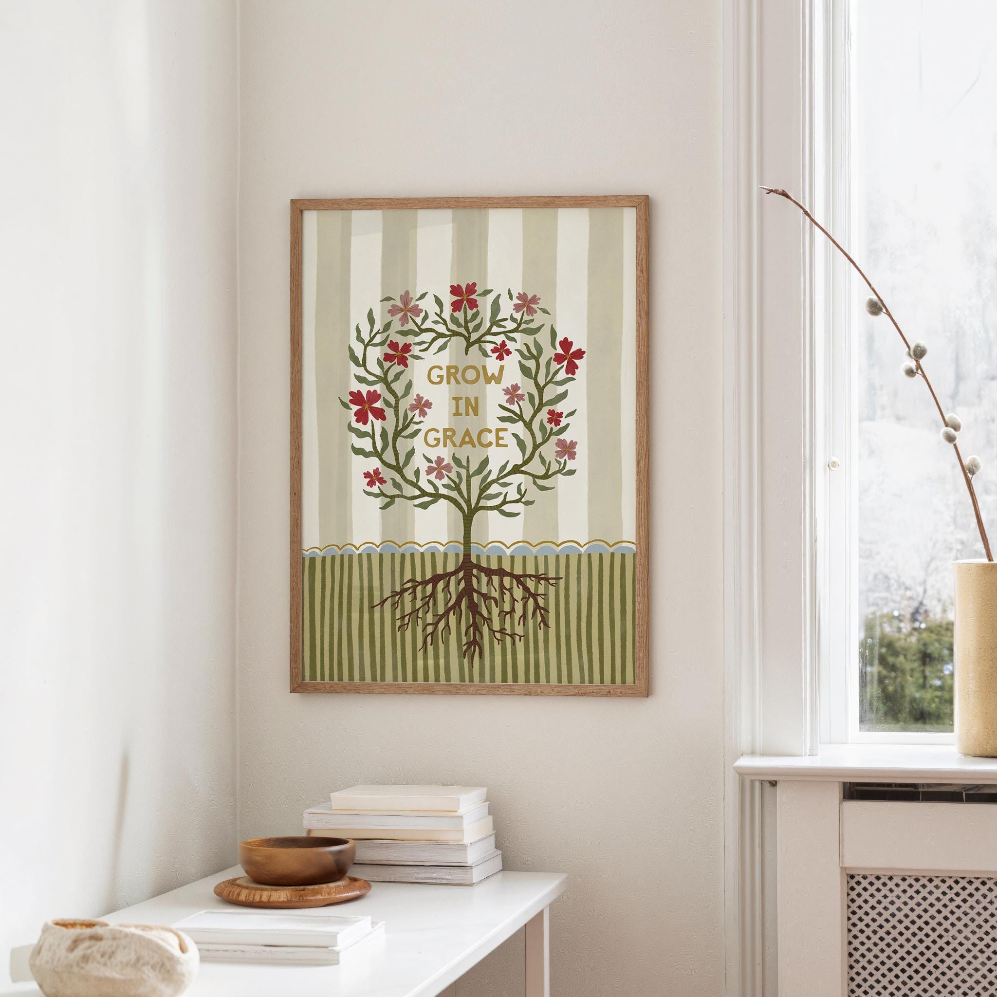 Grow in Grace Folk Art Print | Faith Inspired Christian Wall Art - Etsy