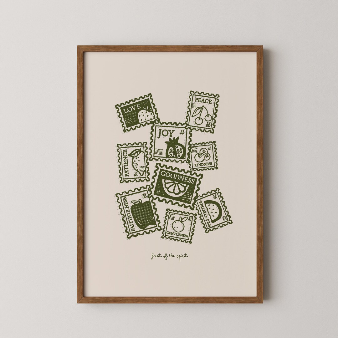 Fruit of the Spirit Vintage Stamp Wall Art - Christian Bible Verse Art ...