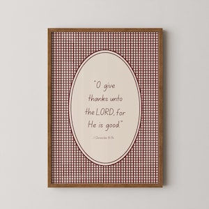 Give Thanks Bible Verse Print | Christian Fall Wall Art | Vintage Gingham Scripture Printable