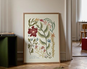 Es ist gut mit meiner Seele Folk Art Print | Glaube inspiriert botanische christliche Kunst