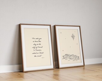 For Unto You Is Born Print | Minimal Nativity Christmas Christian Wall Art