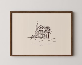 Christliche Hausschrift Drucken | Bibel Vers Wand Kunst Joshua 24:15 | Handgezeichnet | Digitaler Download