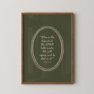 Vintage Green Bible Verse Print | Psalms 118:24  | Scalloped Christian Print | Printable Digital Download