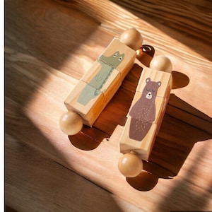 Rompecabezas Montessori de madera hecho a mano, un viaje mágico de aprendizaje y alegría, rompecabezas de bloques giratorios de animales de dibujos animados