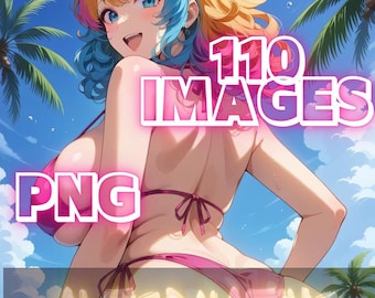 Anime girls at the beach vol 1/ a.i digital art/ bundle/ 110 images/ digital download