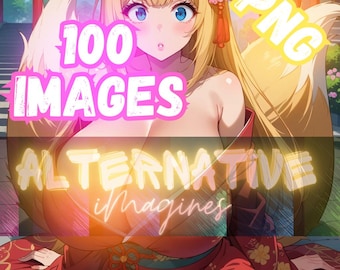 Anime girls as Kitsunes, fox girls/ a.i digital art/ bundle/ 100 images/ digital download/PNG/instant download