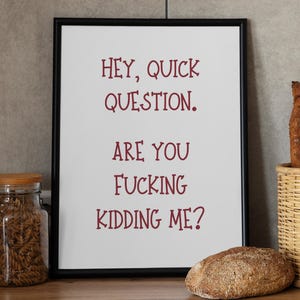 Hey Quick Question, Very Rude Quote Print, Funny Wall Art, Hilarious Kitchen Wall Decor, Funny Apartment Poster, Sweary Home Office Poster