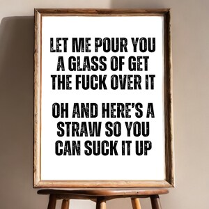 Suck It Up Sweary Quote Home Decor, zabawny prezent dla współpracownika, prymitywny wydruk biurowy, zabawne wydruki sztuki ściennej do kuchni, niegrzeczny plakat ścienny do wózka barowego
