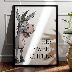 Hey Sweet Cheeks, Funny Bathroom Print, Cute Donkey Wall Art, Bathroom Poster, Fun Restroom Decor, Bathroom Printables, Bathroom Accessories