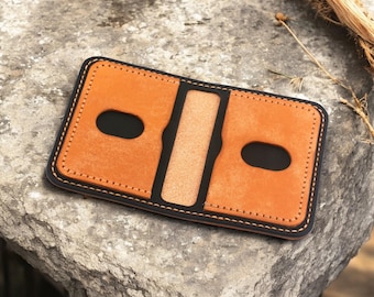 Tarjetero plegable de piel de curtición vegetal Vitano "Flip" Versión E hecha a mano