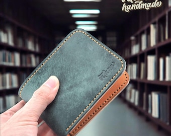 Cartera de cuero plegable hecha a mano: tarjetero minimalista de cuero curtido vegetal