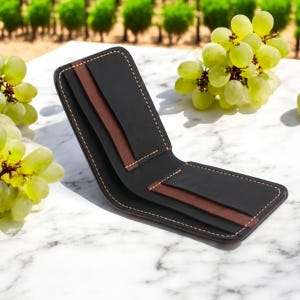 Carteira de couro bifold carteira minimalista de couro curtido vegetal Vitano "Wallet" Handmade