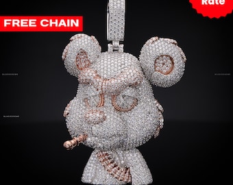 Colgante de dibujos animados con incrustaciones de moissanita VVS1, plata de ley 925