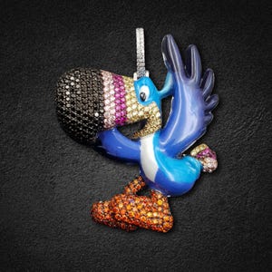 3D Character Hip Hop Pendant For Men, Iced Out Cartoon Pendant, Multi-colored diamond Pendant, 925 Silver, Birthday Gift For Him