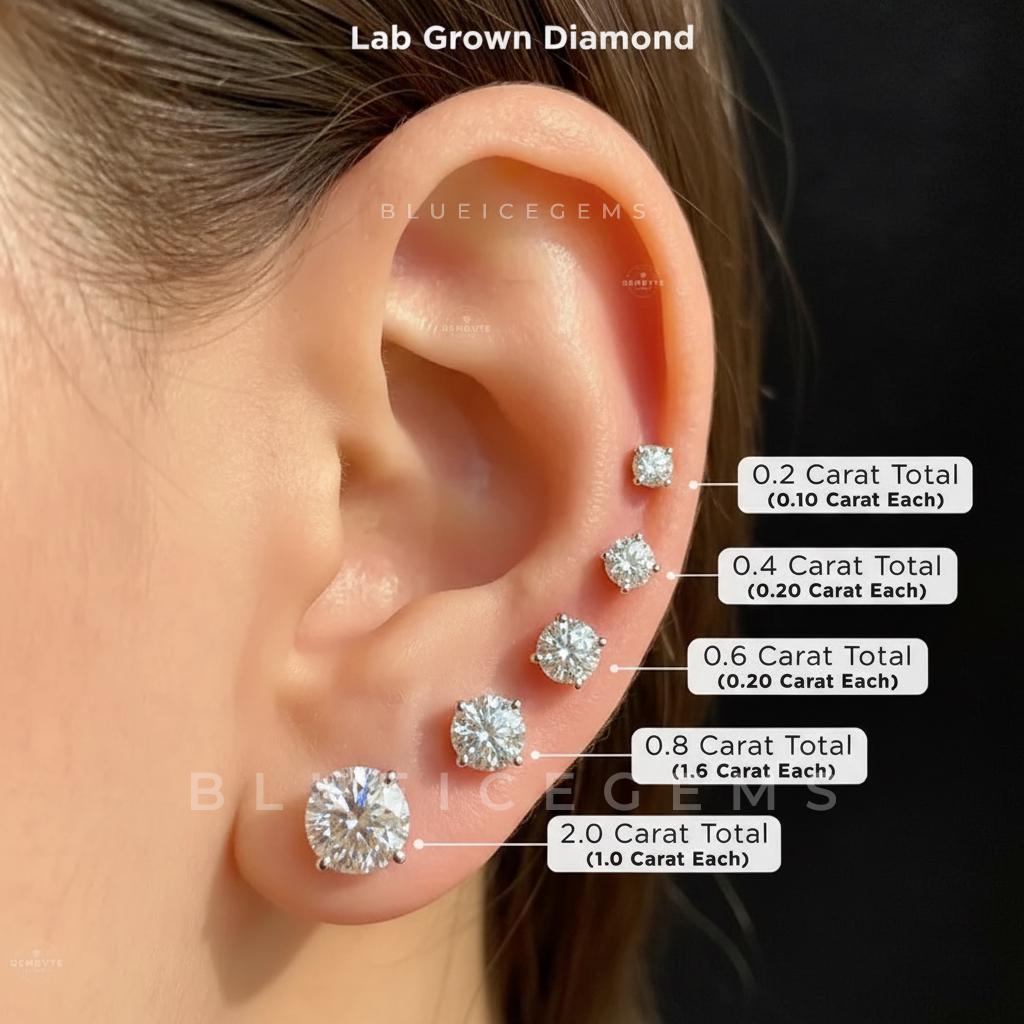 14K Gold Lab Grown Diamond Stud Earrings, Round Cut, VS1+ DEF - Etsy