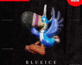 Colgante de dibujos animados 3D con hielo, plata de ley 925, moissanita VVS1, joyería de hip hop