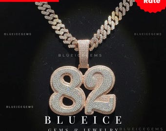 Iced Out Custom Big 2-Tone Name & Number Pendant Necklace: Hip Hop Jewelry,Cuban Chain
