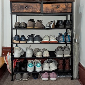 5 Tier 12 16 Pairs Metal Shoe Rack with 2 Drawers | Wooden Shoe Rack | Shoe Organizer | Shoe Storage | Shoe Storage Cabinet