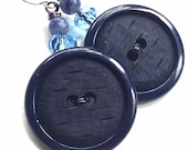 SALE Big Navy Blue Button Earrings - Repurposed Vintage Button Jewelry