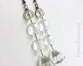 Long Dangle Statement Earrings with Salvaged Plastic Crystals and Vintage Buttons