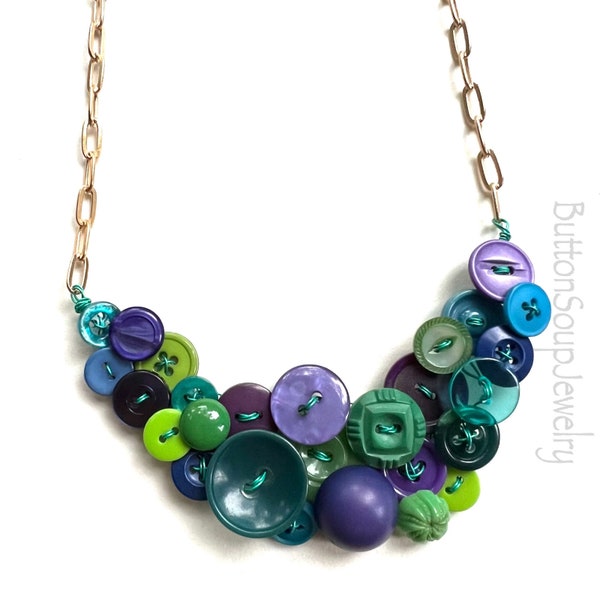 Statement Bouton Bavoir Collier Bijou Tons Vert Bleu Violet