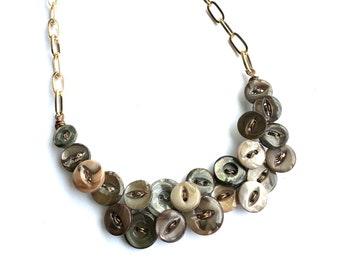 Mississippi River Mother of Pearl Vintage Button Necklace