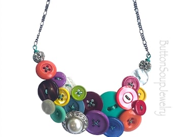 Colorful Sparkle Button Statement Necklace