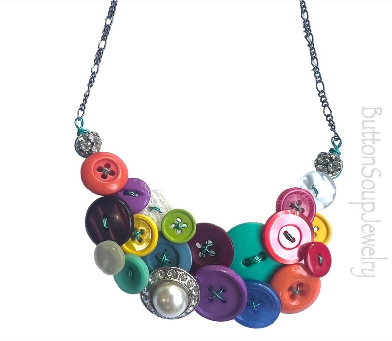 Colorful Sparkle Button Statement Necklace image 1