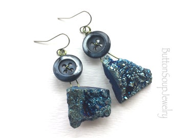 Statement Earrings with Pearly Buttons and agate nuggets