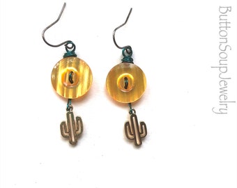 Fun Button Earrings with orange, aqua, cactus