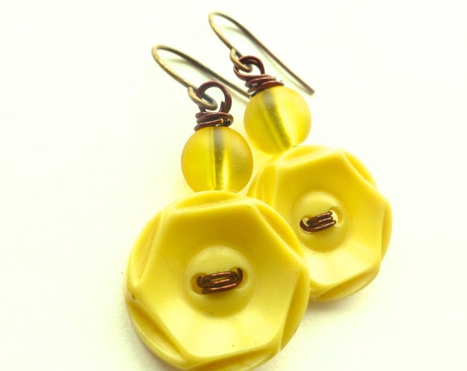 Mustard Yellow Earrings From Repurposed Vintage Buttons Etsy