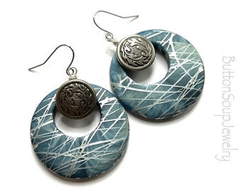 Buttons and Squiggle Lines Funky Dangle Earrings